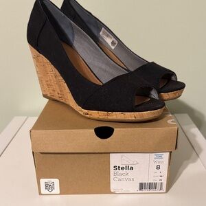 Toms Stella Black Canvas Wedges